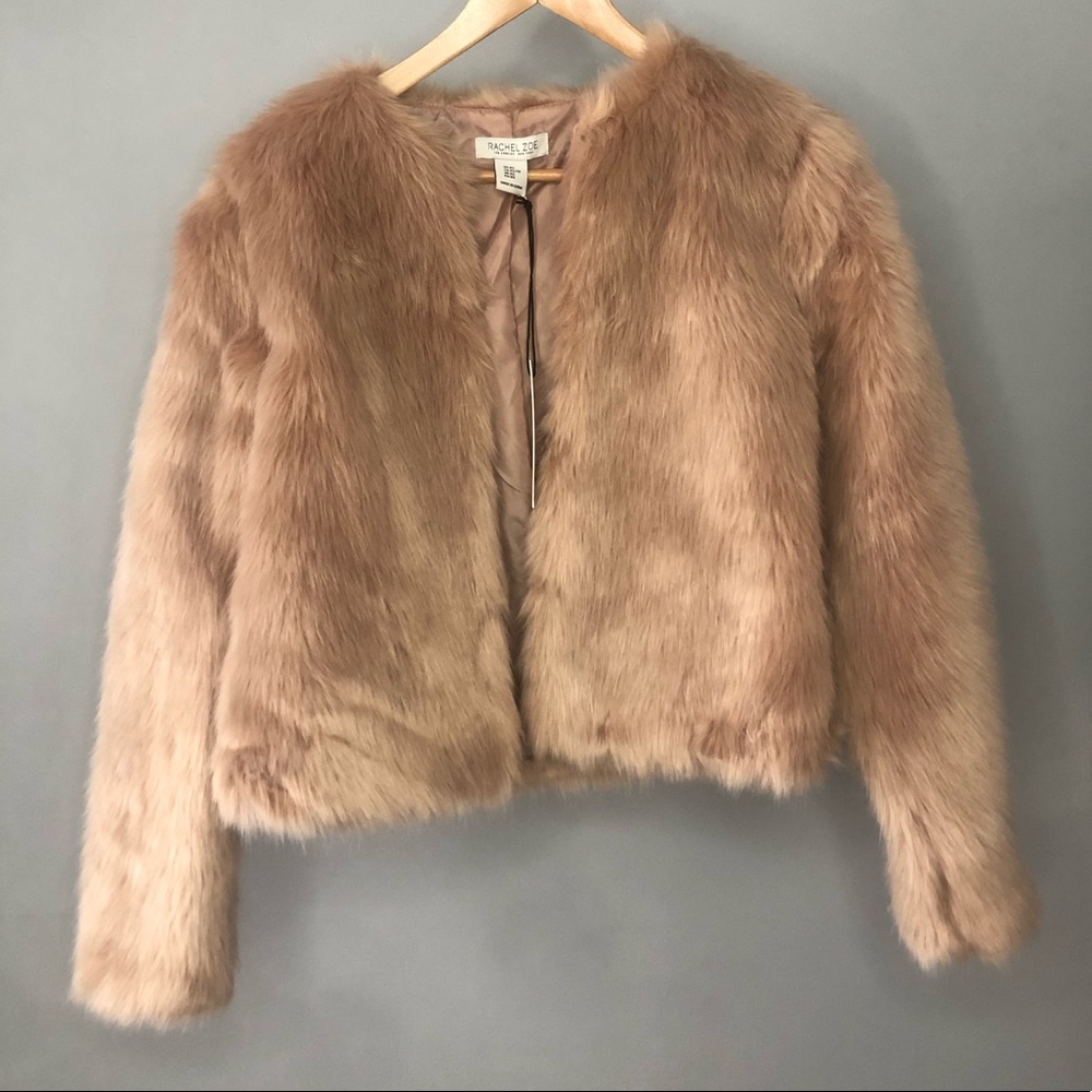 RACHEL ZOE faux fur dusty pink coat